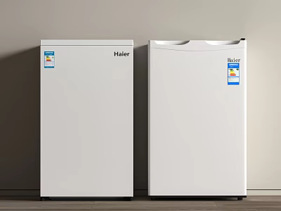 Two White Haier Refrigerators Freezers Placed Side by Side Against the Wall 3d model