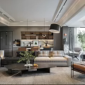 Modern Living and Dining Room Interior Design With Sofa Dining Table Chairs Large Windows And Plants
