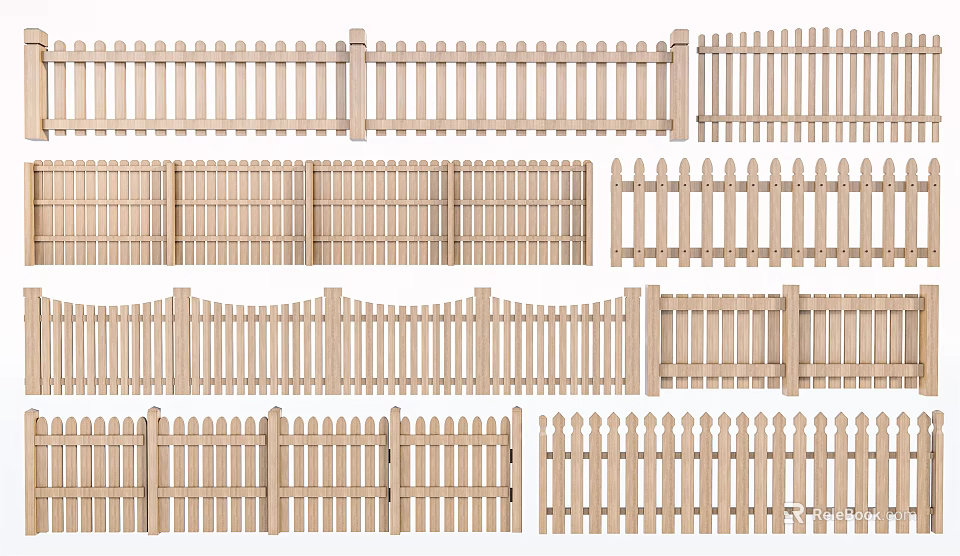 Different Types Of Wooden Fences For Garden And Outdoor Decoration 3d model 