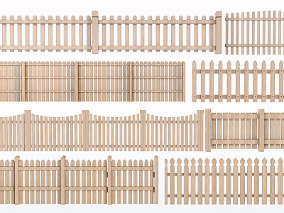 Different Types Of Wooden Fences For Garden And Outdoor Decoration 3d model