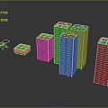 Cartoon City Scene with High Rise Buildings and Small Flying Drone Model