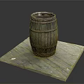Rustic Wooden Barrel With Metal Hoops Placed On Weathered Wooden Plank Platform
