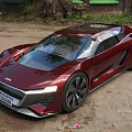 Audi Red Concept Sports Car With Sleek Design LED Headlights And Futuristic Exterior
