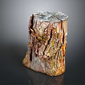 Natural Rustic Wooden Tree Stump With Surface Cracks And Stone Like Texture