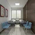 Hospital Waiting Area With Blue Chairs Wall Paintings And Reception Desk