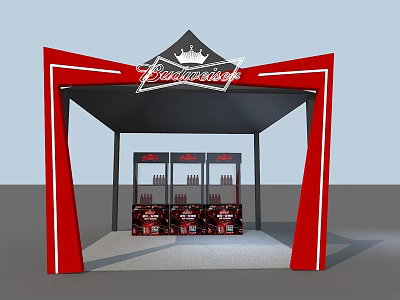 Red Budweiser Booth With Crown Logo And Display Fridges For Products 3d model