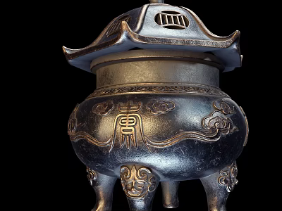 Traditional Intricate Lidded Bronze Garden Ornament With Decorative Patterns And Animal Feet 3d model