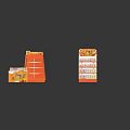 Retail Display Furniture With White Red Orange Shelves And Yellow Product Storage Boxes