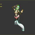 Orange Haired Female Character In Blue White Costume Dynamic Jumping Pose With Heroic Stance