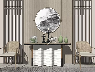 New Chinese Style Casual Table and Chair Combination Table Screen Casual Chair 3d model