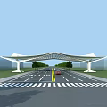 Modern Entrance Gate With Large Canopy Over Roadway And Green Landscaping