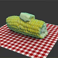 Fresh Cooked Corn Cob With Butter On Top Placed On Red And White Checkered Cloth