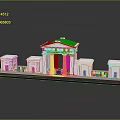 Classical Architectural Model White Building With Columns Symmetrical Low Walls And Dark Base