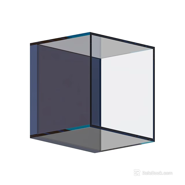 Modern Decorative Ornament Set Featuring Transparent Glass Cube In Blue And Gray Tones 3d model 