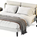 Modern Minimalist Double Bed With White Quilt Green Blanket And Nightstand