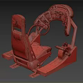 Vintage Mechanical Cockpit Seat With Dashboard Steering Wheel Red Cushion And Green Frame