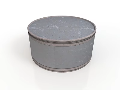 Gray Round Storage Box With Smooth Surface And Metal Rim Design 3d model