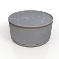 Gray Round Storage Box With Smooth Surface And Metal Rim Design