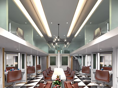 Elegant Modern Beauty Hair Salon Interior With Luxury Chairs Mirrors And Chandeliers 3d model