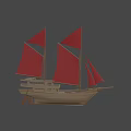 Traditional Sailing Boat With Red Sails And Wooden Hull Design
