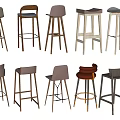 Stylish Modern Bar Stools With Various Designs And Materials For Home Kitchen Use 3d model