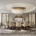 Elegant Private Dining Room With Round Table Beige Chairs And Crystal Chandelier 3d model