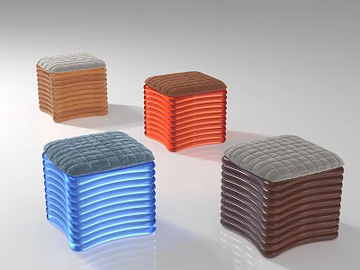 Colorful Striped Design Stools With Padded Seats In Orange Brown Blue Tones 3d model