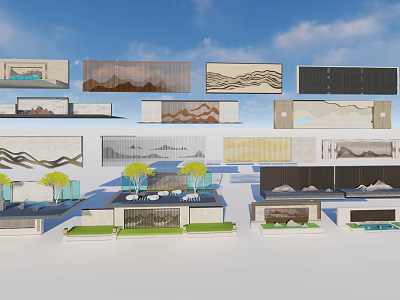 Various Scenic Wall Designs With Mountain Patterns And Diverse Textures 3d model