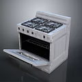 Modern Four Burners Gas Stove With Oven Open Door Kitchen Appliance