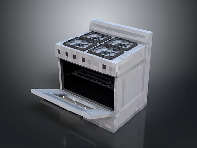 Modern Four Burners Gas Stove With Oven Open Door Kitchen Appliance 3d model