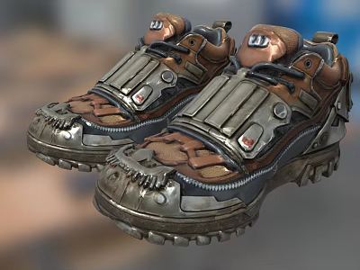 Outdoor Shoes With Brown And Gray Color Metal Accents Thick Sole And Zipper Details 3d model