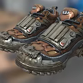 Outdoor Shoes With Brown And Gray Color Metal Accents Thick Sole And Zipper Details