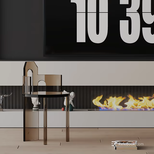 Modern Dining Chair With Sleek Metal Frame Minimalist Design Near Fireplace In Contemporary Living Space 3d model 