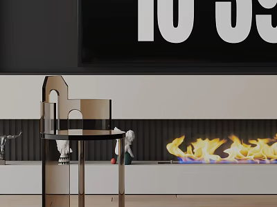 Modern Dining Chair With Sleek Metal Frame Minimalist Design Near Fireplace In Contemporary Living Space 3d model