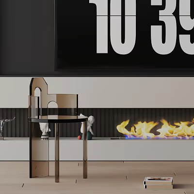 Modern Dining Chair With Sleek Metal Frame Minimalist Design Near Fireplace In Contemporary Living Space 3d model