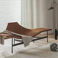 Modern Brown Leather Chaise Lounge With Metal Frame Throw Blanket And Floor Lamp By Blinds