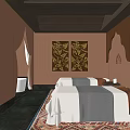 Luxurious SPA Sauna Interior With Massage Bed Decorative Paintings Warm Lighting And Bathtub