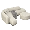 Beige L Shaped Multi Person Sofa With Striped Blanket And Ottoman 3d model
