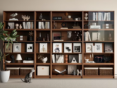 Large Wooden Multi Compartment Bookcase With Books Decorative Items Photo Frames And Storage Baskets 3d model