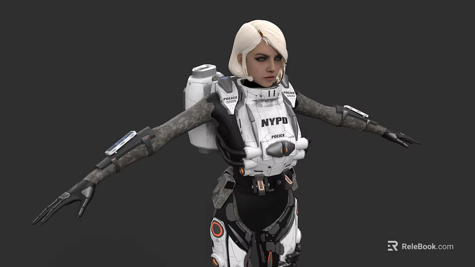 Futuristic Sci Fi Game Character With Blonde Hair NYPD Tech Suit And Backpack Equipment 3d model 