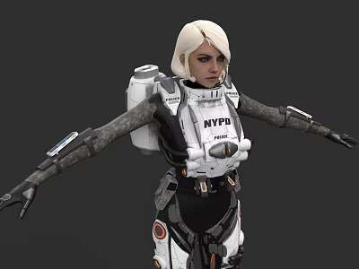 Futuristic Sci Fi Game Character With Blonde Hair NYPD Tech Suit And Backpack Equipment 3d model