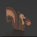 Wooden Squirrel Figurine With Big Tail Holding Nut And Natural Wood Grain Design