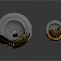 Transparent Glass Wine Bottle and Wine Glass with Rock Texture on Dark Surface with Reflection