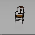 Classic Wooden Armchair With Carved Backrest And Orange Woven Seat Design