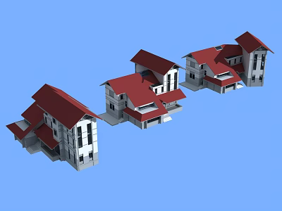 Stylish Detached Villa Design Featuring Red Roof White Exterior And Modern Architecture 3d model