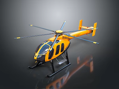 Yellow Helicopter Exterior With Rotors Landing Gear Shiny Fuselage And Clean Design 3d model
