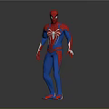 Spider Man 3D Model In Red Blue Suit With Spider Logo Standing Gray Background