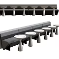 Public Chairs Long Upholstered Bench With Round Metal Stools In Modern Setup 3d model