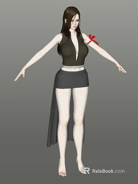 Woman In Black Top Gray Shorts With Red Arm Accessory And Black Long Skirt 3d model 