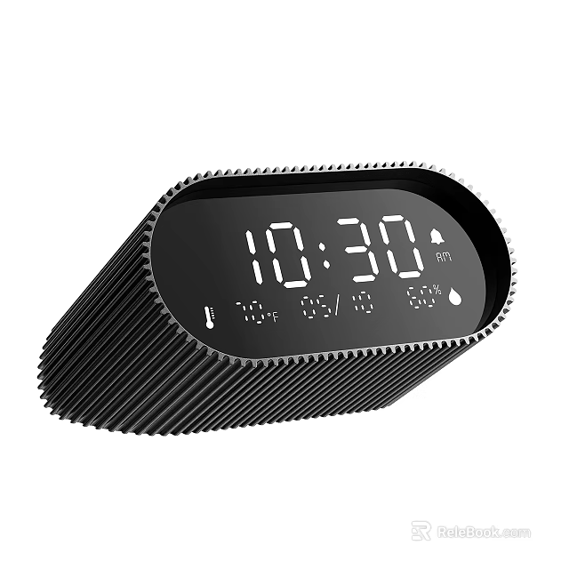Modern Oval Digital Clock With Time Temperature Humidity Date Display And Striped Design 3d model 